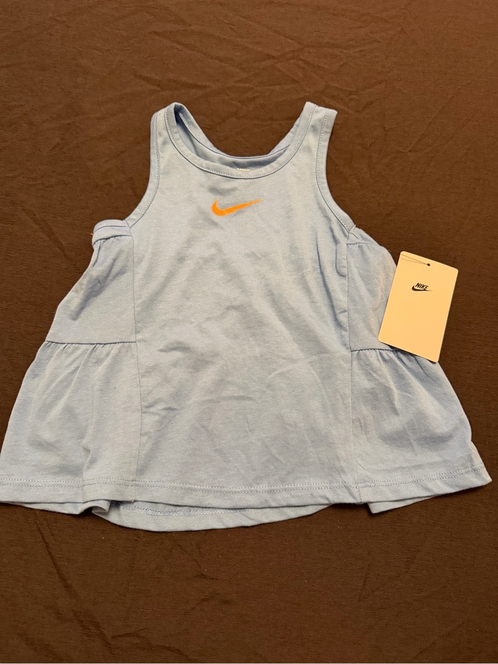 Nike Light Blue Girls' Tank Top with Orange Nike Swoosh